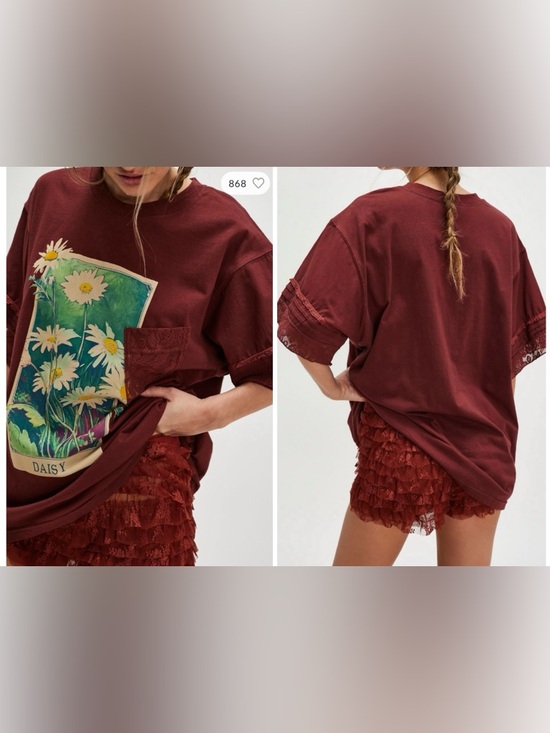 Free People Tops - NWT Free People FP Intimately Full Bloom Lounge Tee - Brandy Brown Combo - small
